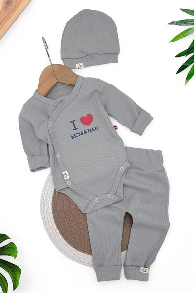 voyyo kids baby 3 Piece Hat Set with Cord for Baby Boy 0-3-6-9-12 Months - Mom&Dad Printed