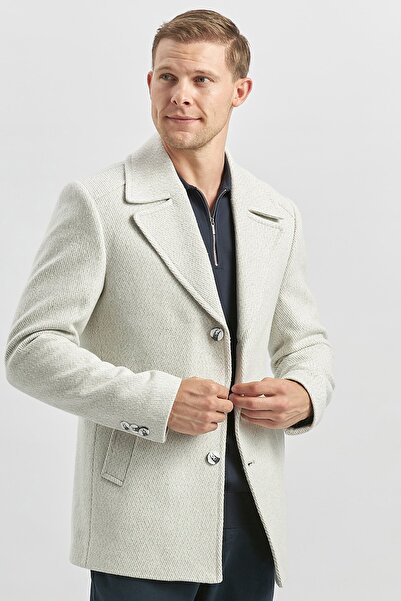 İmza Taş Rengi Kaşe Kırlangıç Yaka Desenli Astarlı Slim Fit Dar Kesim Klasik Mont 1007245150