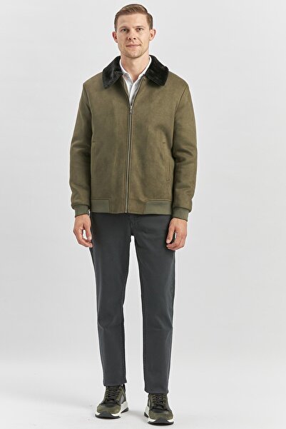 İmza Koyu Haki Dolumlu Kürklü Yaka Likralı Kapitoneli Astar Slim Fit Dar Kesim Casual Mont 1007245152