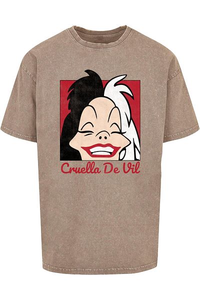 ABSOLUTE CULT 101 Dalmations - Cruella De Vil Kopf Säure gewaschen Oversize Tee
