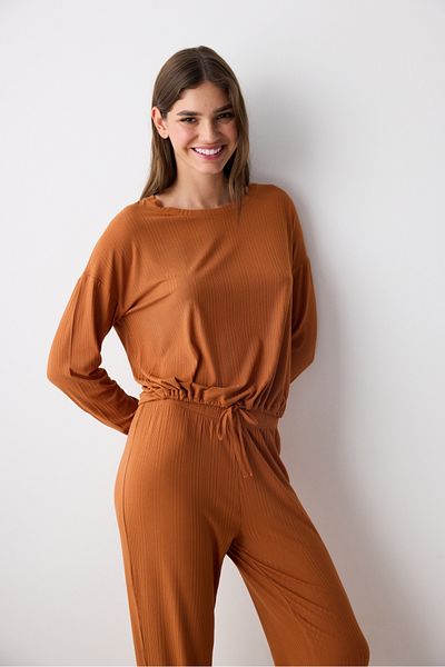 Penti Hailey Solid Hellbraunes Hosen-Pyjama-Set