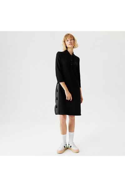Lacoste Women's Regular Fit Long Sleeve Shirt Collar Printed Black Dress