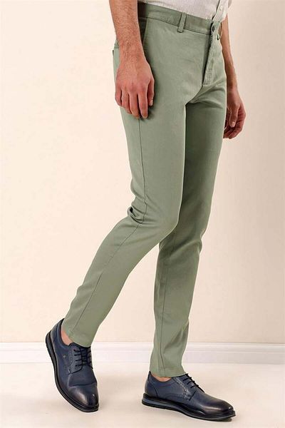 İmza Dark Green Cotton Side Pocket Casual Slim Fit Chino Pants 1003230103