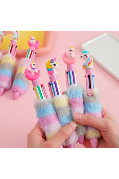 Monetaco Tüylü Unicorn 6 Renkli Tükenmez Kalem