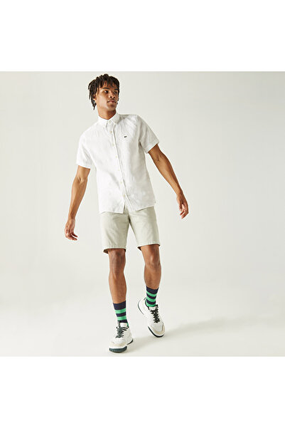 Lacoste Erkek Slim Fit Çizgili Gri Bermuda