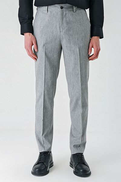 İmza Γκρι λινό ελαστικό πλαϊνό παντελόνι Jogger Casual Slim Fit 1003240103