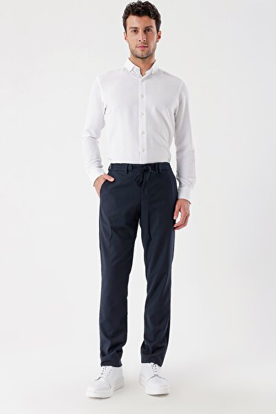 İmza Koyu Lacivert Esnek Yandan Cepli Casual Slim Fit Jogger Pantolon 1003235121