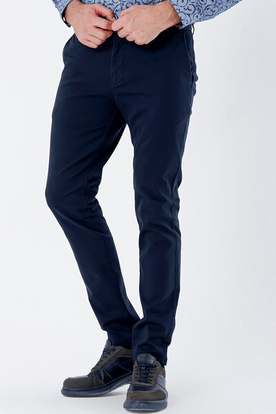 İmza Lacivert Pamuklu Yandan Cepli Casual Slim Fit Chino Pantolon 1003235117