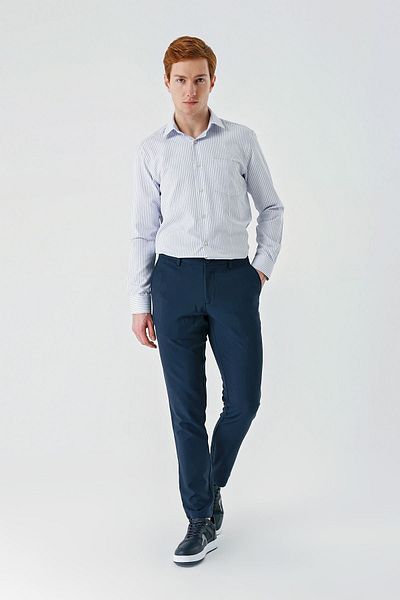 İmza Dark Navy Blue Lycra Dobby Comfortable Casual Trousers with Side Pockets - 1003240158