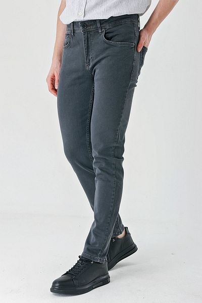 İmza Σκούρο ανθρακί Gabardine βαμβακερό 5 τσέπες Slim Fit Casual τζιν παντελόνι 1023240151