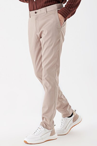 İmza Light Beige Stretchy Side Pocket Casual Slim Fit Chino Pants 1003230173