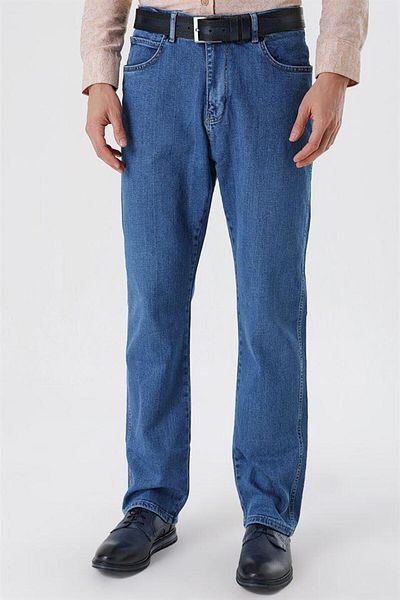 İmza Pantaloni casual din denim, cu 5 buzunare, din bumbac gabardin albastru închis, cu potrivire confortabilă, cu potrivire relaxată1023230113