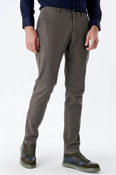 İmza Σκούρο χακί βαμβακερό παντελόνι Chino Casual Slim Fit με τσέπες στο πλάι 1003235117