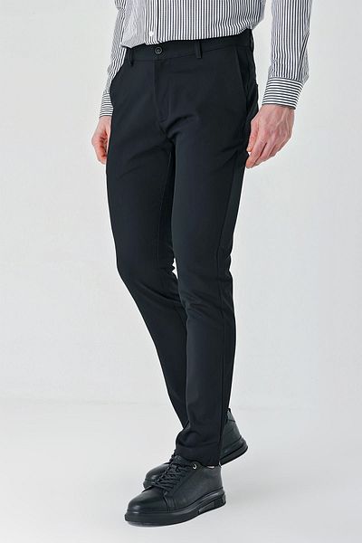 İmza Black Gabardine Cotton Side Pocket Comfort Fit Relaxed Cut Casual Trousers1003240113