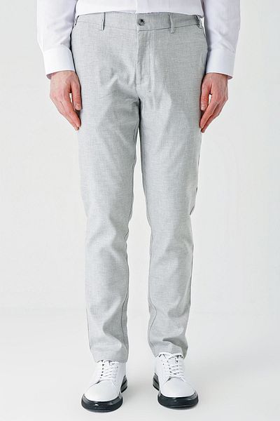 İmza Casual Comfort Fit Γκρι λινό παντελόνι Jogger - Ελαστικό και τσέπες 1003240159