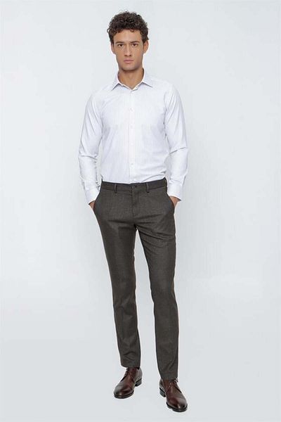 İmza Σκούρο καφέ Lycra Slim Fit Slim Fit Classic Παντελόνι1003225168