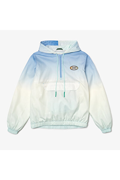 Lacoste L!VE Unisex Kapüşonlu Baskılı Mavi Ceket