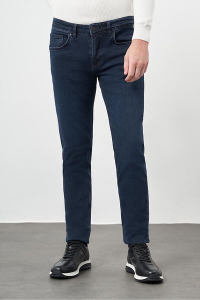 İmza Dark Navy Plain Gabardine Cotton 5 Pocket Slim Fit Casual Denim Trousers 1023245155