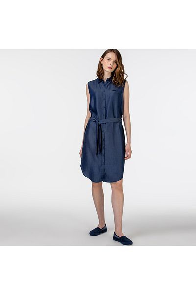 Lacoste Women's Sleeveless Shirt Collar Denim Dress