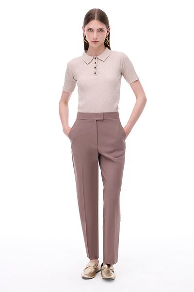 Perspective Alfios Regular Fit Ankle Length Pipe Leg Mink Color Women's Trousers