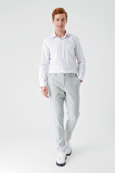 İmza Gri Keten Lastikli Yandan Cepli Casual Comfort Fit Jogger Pantolon 1003240159