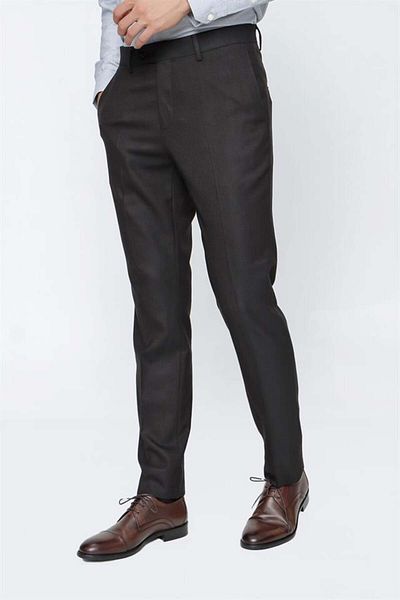 İmza Σκούρο καφέ ελαστικό παντελόνι Classic Slim Fit με πλαϊνές τσέπες 1003225167