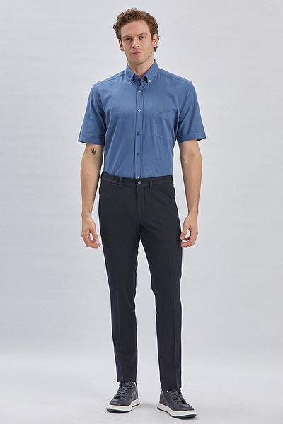 İmza Dark Navy Blue Elastic Elastic Side Pocket Casual Slim Fit Adjustable Belt Pants 1003240162