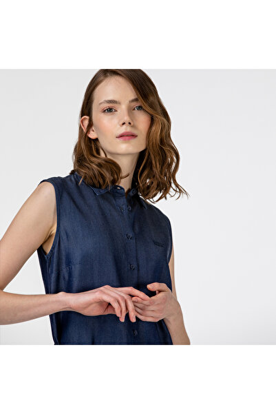 Lacoste Kadın Kolsuz Gömlek Yaka Denim Elbise