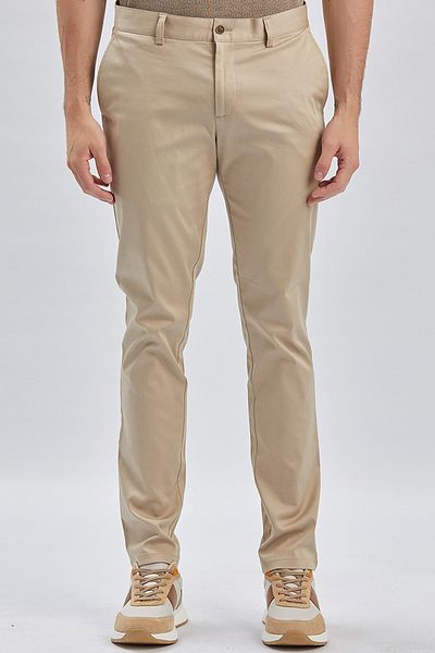 İmza Μπεζ βαμβακερές τσέπες στο πλάι Casual Slim Fit Chino παντελόνι 1003240161