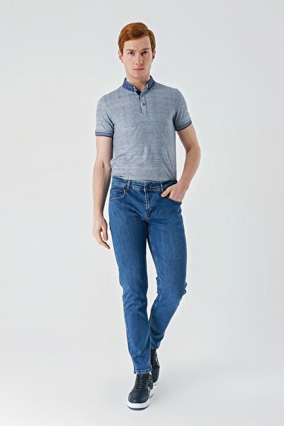 İmza Темно-синій габардин 5 кишень Slim Fit вузький крій Casual Denim Jean Kot штани 1023240150