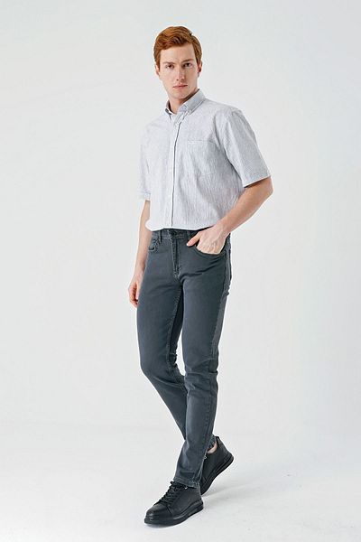 İmza Σκούρο ανθρακί Gabardine βαμβακερό 5 τσέπες Slim Fit Casual τζιν παντελόνι 1023240151