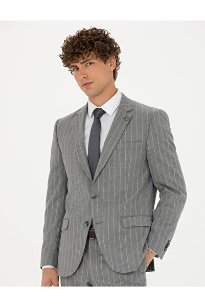 Pierre Cardin Gri Ex. Slim Fit Çizgili Takım Elbise 50273543-VR024