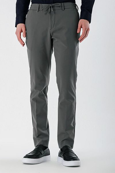 İmza Σκούρο γκρι ελαστικές πλαϊνές τσέπες Casual Slim Fit Jogger παντελόνι 1003240155