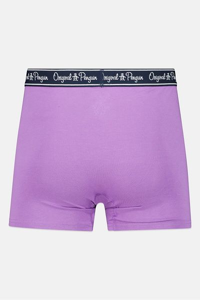 Original Penguin بوكسر رجالي مطبوع بالكامل، 3 قطع، بنفسجي/أرجواني فاتح/أزرق فاتح