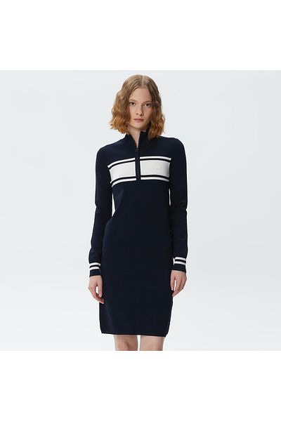 Lacoste Slim Fit Long Sleeve Zipper Collar Color Block Navy Blue Dress