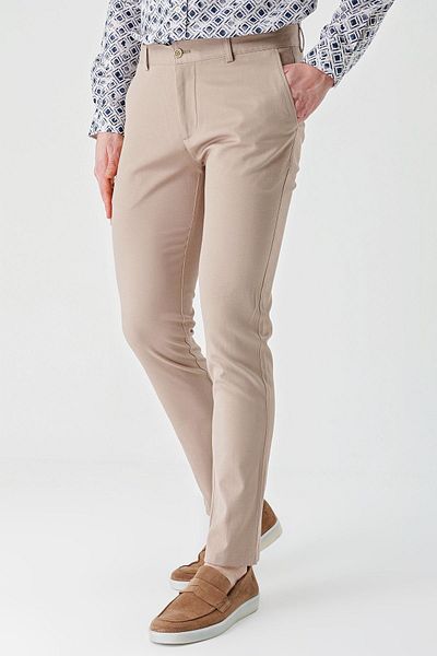 İmza Μπεζ βαμβακερές τσέπες στο πλάι Casual Slim Fit Chino παντελόνι 1003240156