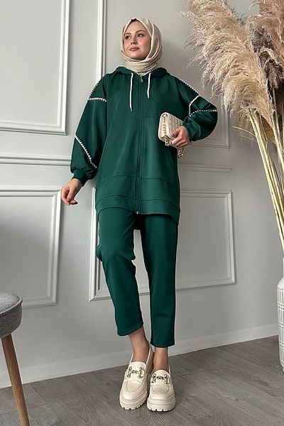 InStyle مجموعة سكوبا مخيطة باللون الأخضر الزمردي