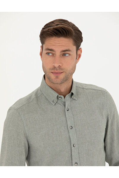 Pierre Cardin Πράσινο εφαρμοστό μακρυμάνικο πουκάμισο 50280157-VR054
