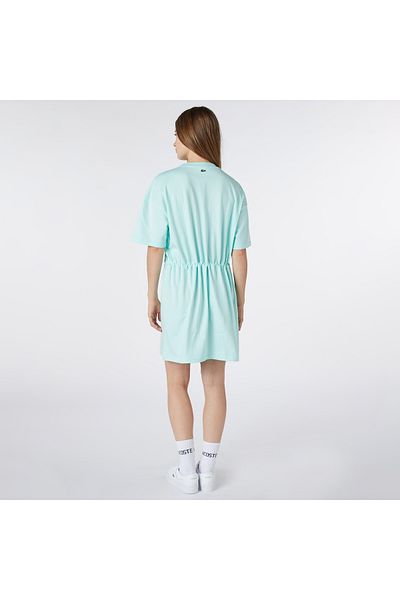 Lacoste فستان نسائي فضفاض بأكمام قصيرة ورقبة دائرية ومطبوع باللون الأخضر الفاتح