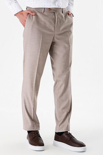 İmza Κλασικό παντελόνι Comfort Fit Relaxed Fit με μπεζ μοτίβο Lycra πλαϊνές τσέπες 1003240154