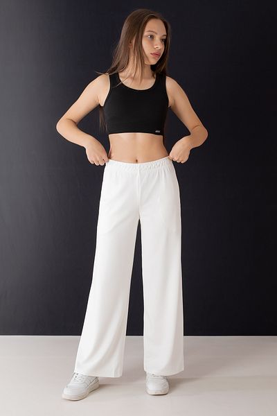 Cansın Mini Ecru Wide Leg Cut Basic Girl's Trousers 19745