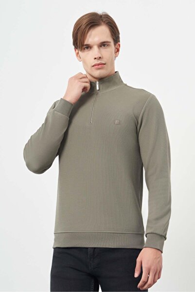 İmza Світшот Hakim Yaka Koyu Haki - бавовняний, повсякденний, облягаючий 1013245151