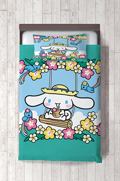 dekomingo YEŞİL ÇİÇEKLİ CINNAMAROL DESENLİ BEBEK VE ÇOCUK ODASI YATAK ÖRTÜSÜ