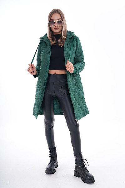 ŞİMAL Women's Quilted Zipper Closure Hooded Long Coat 245313   -