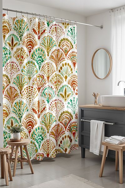 EVPANYA Κουρτίνα μπάνιου, Ethnic Seashells Pattern Κουρτίνα μπάνιου, Κουρτίνα μπανιέρας 175x200cm