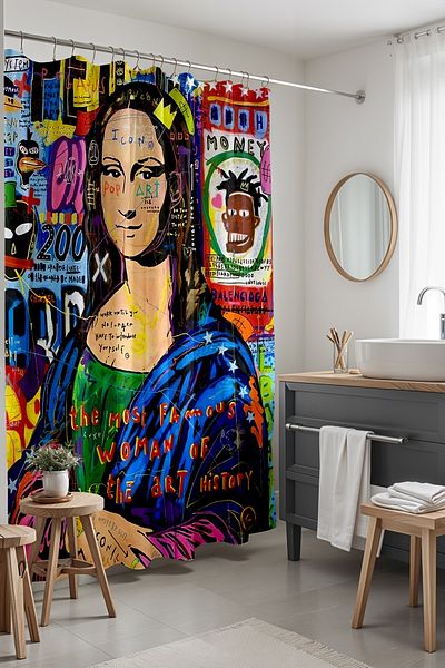 EVPANYA Perdeau de baie, perdea de duș cu model Mona Lisa Art, perdea de cadă 175x200cm