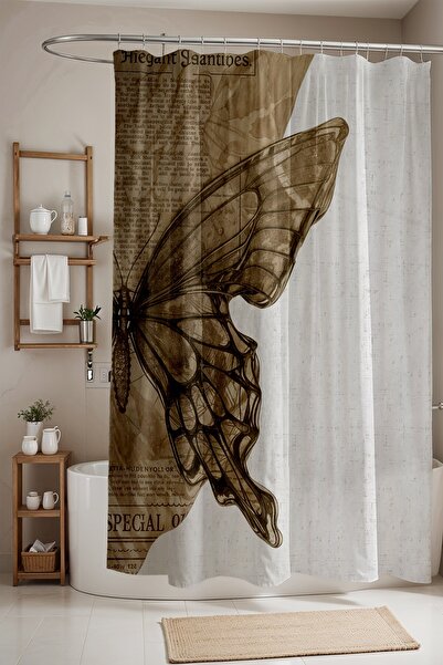 EVPANYA Perdeau de baie, perdea de duș cu model fluture pe ziar Boho, perdea ...