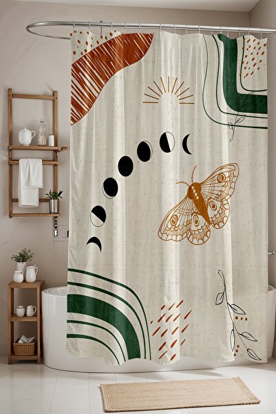 EVPANYA Banyo Perdesi, Boho Kelebek Ve Ay Döngüsü Desenli Duş Perdesi, Küvet ...