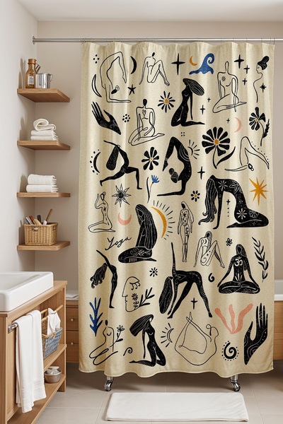 EVPANYA Perdeau de baie, perdea de duș cu model Yoga siluete feminine, perdea de cadă 175x200cm