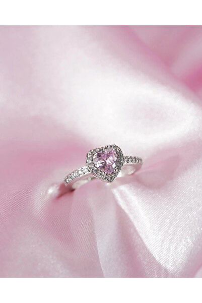 CAXBERN خاتم قابل للتعديل على شكل قلب وردي مرصع بحجر الزركون